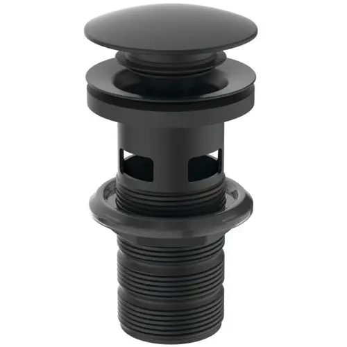 Push-Open Ablaufverschluss in Schwarz, geeignet für Waschtische mit Überlauf. Produkt von Ideal Standard, mit einem offenen Design und funktionalem Mechanismus.